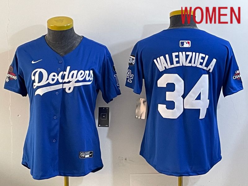 Women Los Angeles Dodgers #34 Valenzuela Blue Game 2024 Nike MLB Jersey style 12054->women mlb jersey->Women Jersey